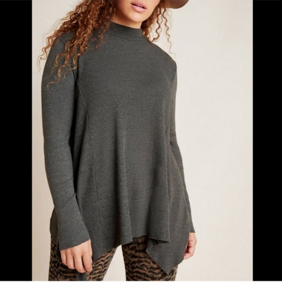 T.La Tops - Anthropologie t.la Olive Green Mock Neck Asymmetrical Waffle Knit Tunic sz M